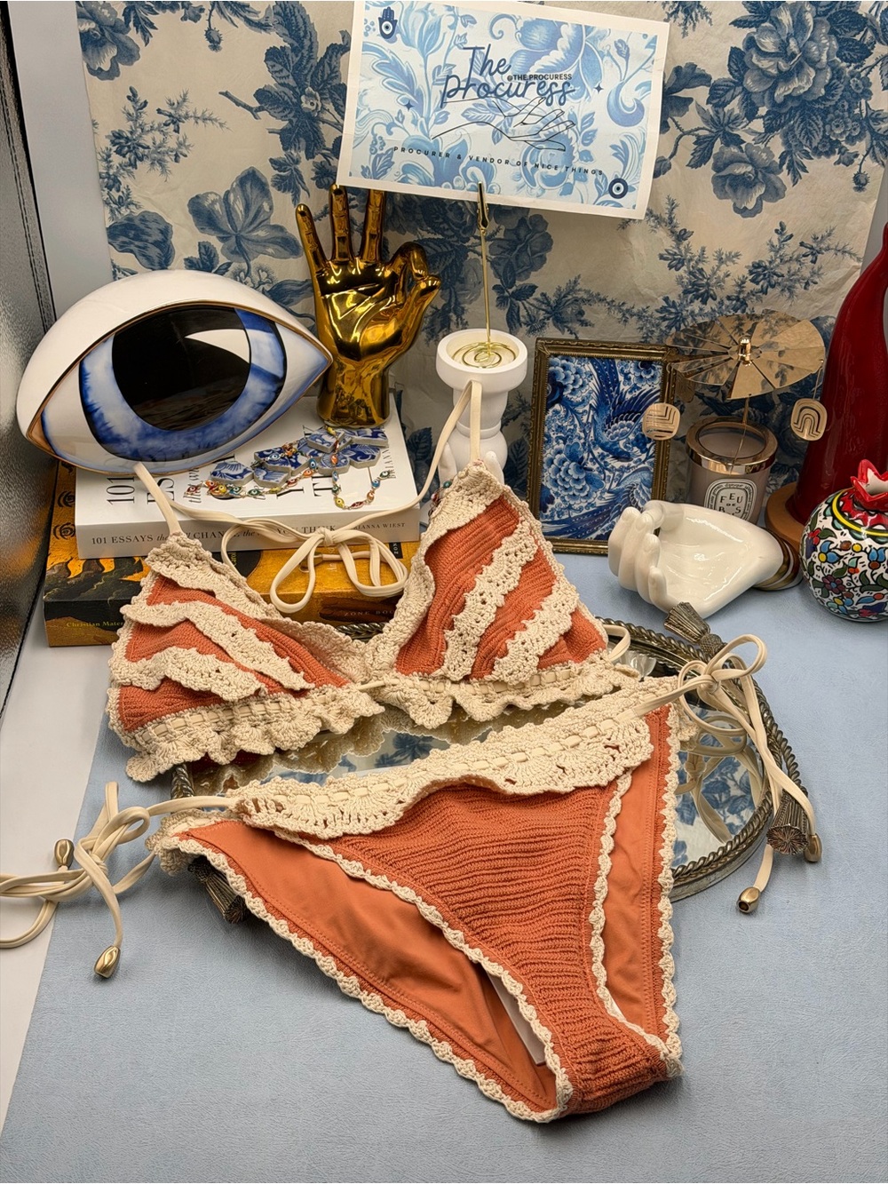 🆕 ZIMMERMANN 🧿 NWT Wylie Knit & Crochet Triangle Bikini, Coral - Sz 3 US 8/10 - Picture 14 of 16